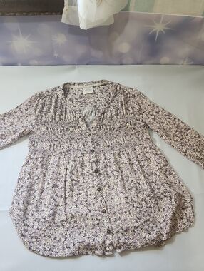 Knox Rose Lavender Floral Button-Front Blouse